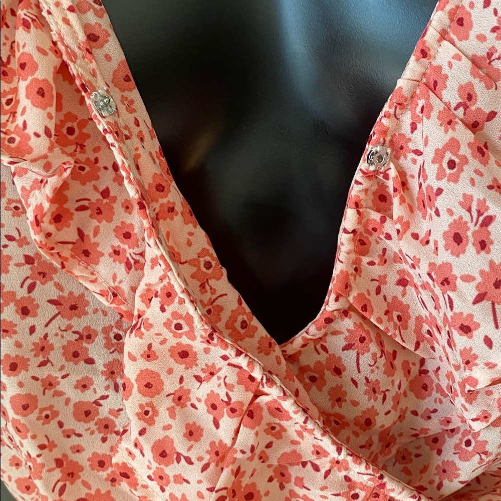 Lush Pink Peach Coral Floral Ruffle Blouse - Picture 10 of 12